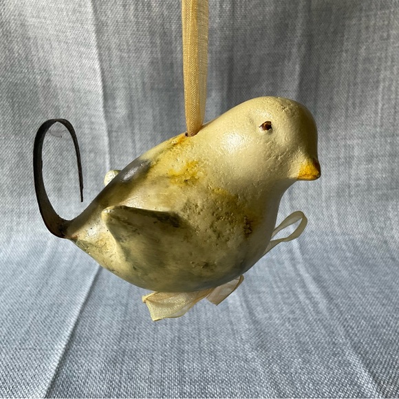 Rustic Yellow Hanging Ceramic Bird Gold Ribbon Ornament Chickadee Figurine Decor - Picture 8 of 15